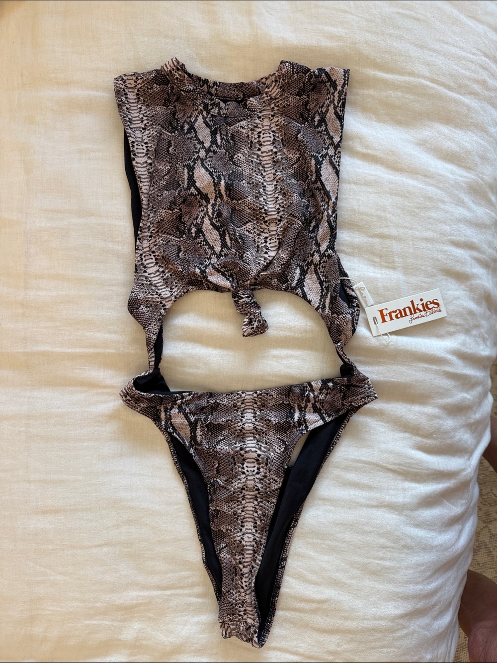 Frankies Belle One-Piece Snake Print Swimsuit in Brown